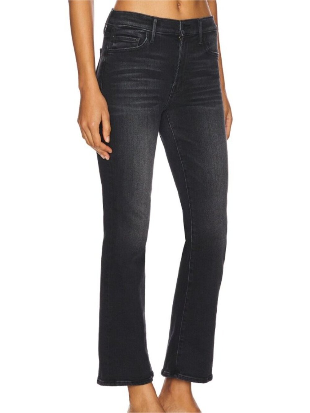 MOTHER outsider flood black wash Bootcut Denim Jeans "Not Today Satan" 28